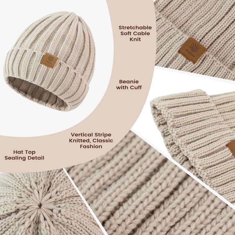 Premillow Women Winter Hat Beanie+Long Scarf+Touch Screen Gloves Set, Warm Clothes Set with Knit Fleece Lined for Women/Men Winter - Image 3